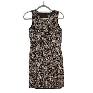 Ann Taylor pencil dress brown cream animal print cotton silk wool blend sz 4